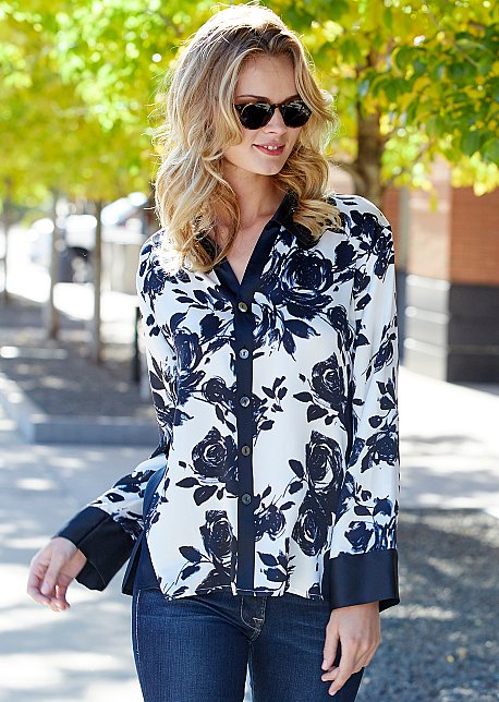 Jewel Garden Silk Button-Up Pajamas - Floral Print