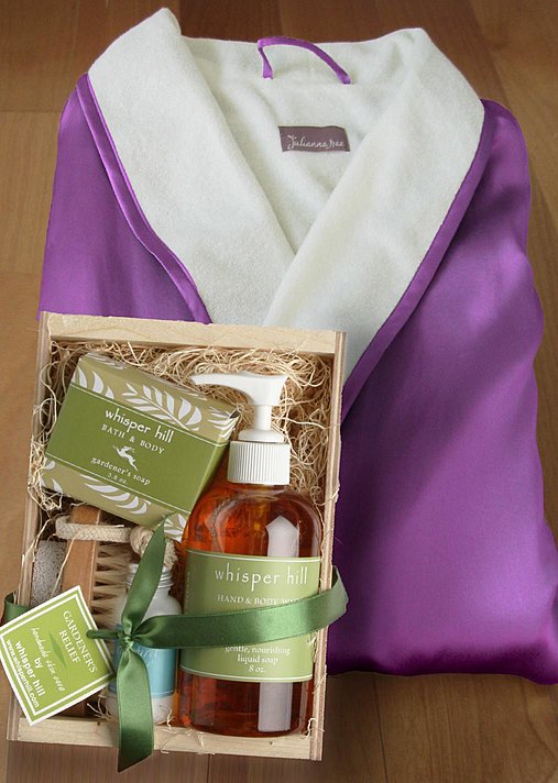 Silk Terry Reversible robe and Spa Gift Basket Julianna Rae